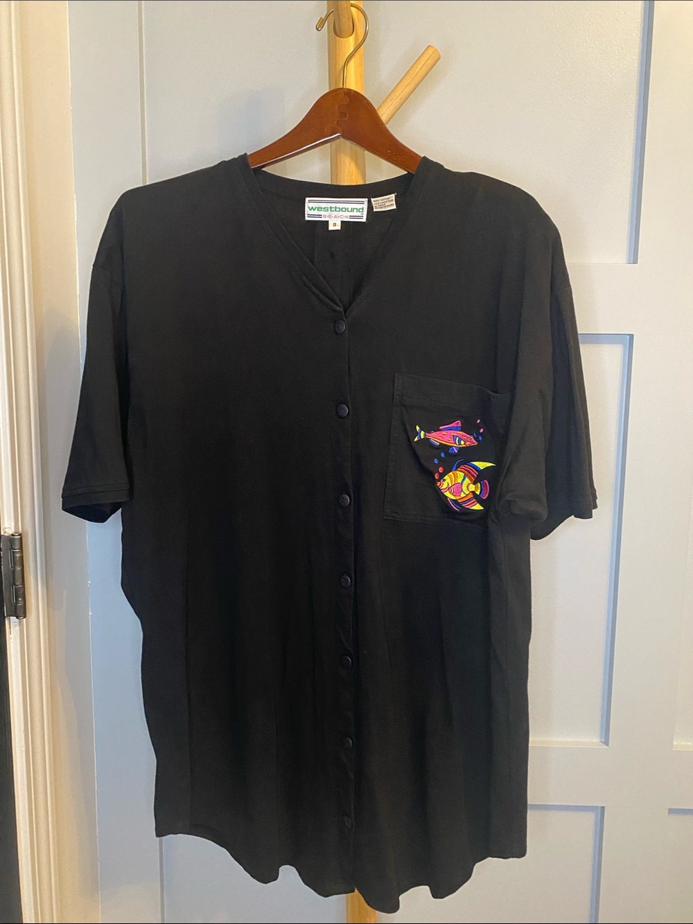 100% Cotton Westbound Black Short-Sleeve Button-Down Beach Coverup